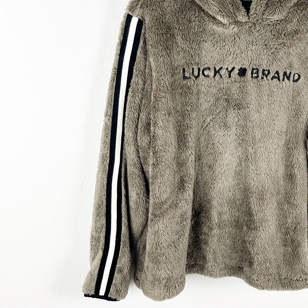 LUCKY BRAND Brown Plush Soft Spellout Logo Long Sleeves Hoodie Pullover Large - Picture 7 of 9